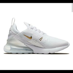 Nike Air Max 270 ESS (Womens Size 8) Sneaker DM3080100 White/Gold/Metallic